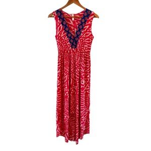 Sweet Pea Stacy Frati‎ Floral Geometric Mesh Maxi Dress Size M Hi Lo Hem Beach